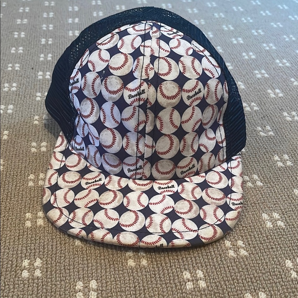 Baseball Print Kids Cap by - Black and White